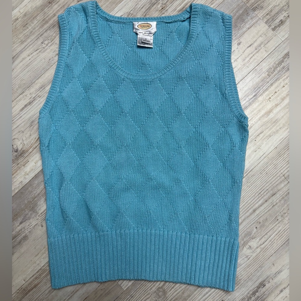 Talbots Sweater Vest Sleeveless Mercerized Cotton Light Blue Size M